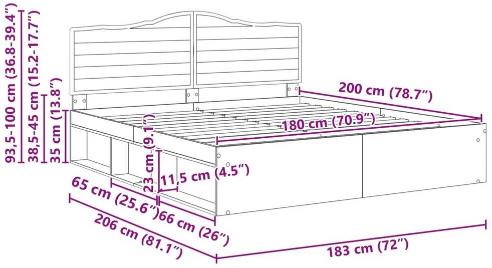 Lovos rėmas Rūkyta ąžuolas 180 x 200 cm Kietos pušies mediena