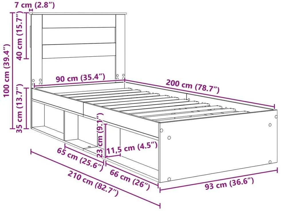 Lova Lovos rėmas Rūkyta ąžuolas 90 x 200 cm Kietos pušies mediena