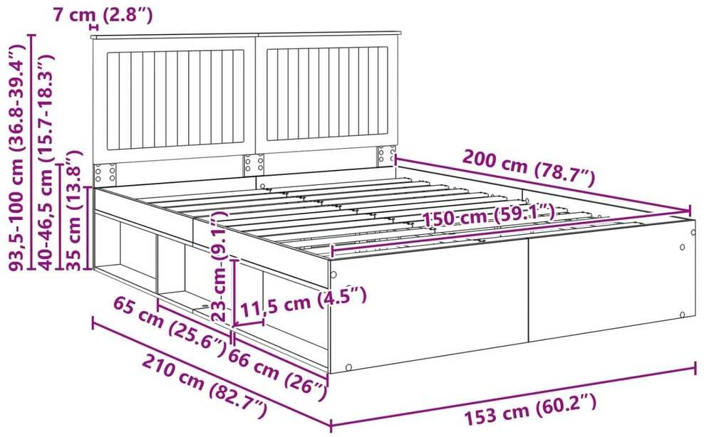 Lovos rėmas Senas medis 150 x 200 cm Kietos pušies mediena