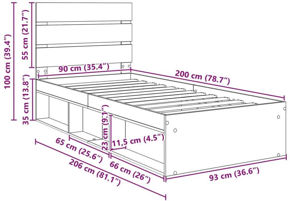 Lova Lovos rėmas Senas medis 90 x 200 cm Kietos pušies mediena