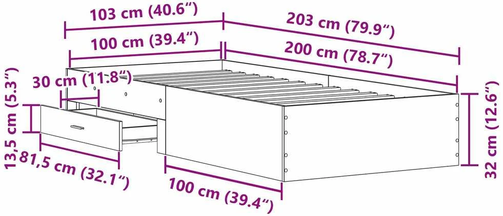 Lova Auping Lovos rėmas Senovinis medis 100 x 200 cm Apdirbta mediena