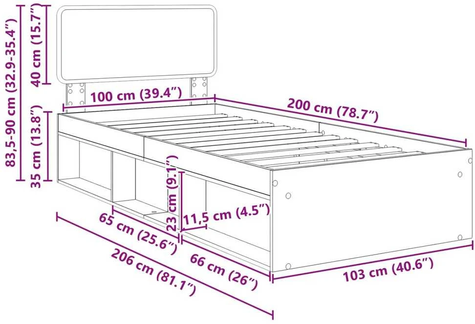 Lova Lovos rėmas Sonoma 100 x 200 cm Kietos pušies mediena
