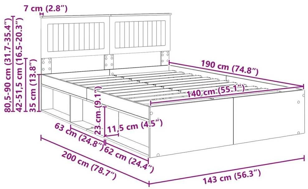 Lovos rėmas Sonoma 140 x 190 cm Kietos pušies mediena
