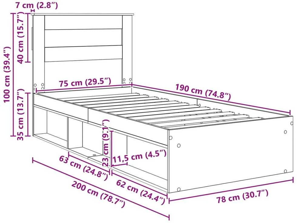 Lova Lovos rėmas Paprastas Balta 75 x 190 cm Kietos pušies mediena