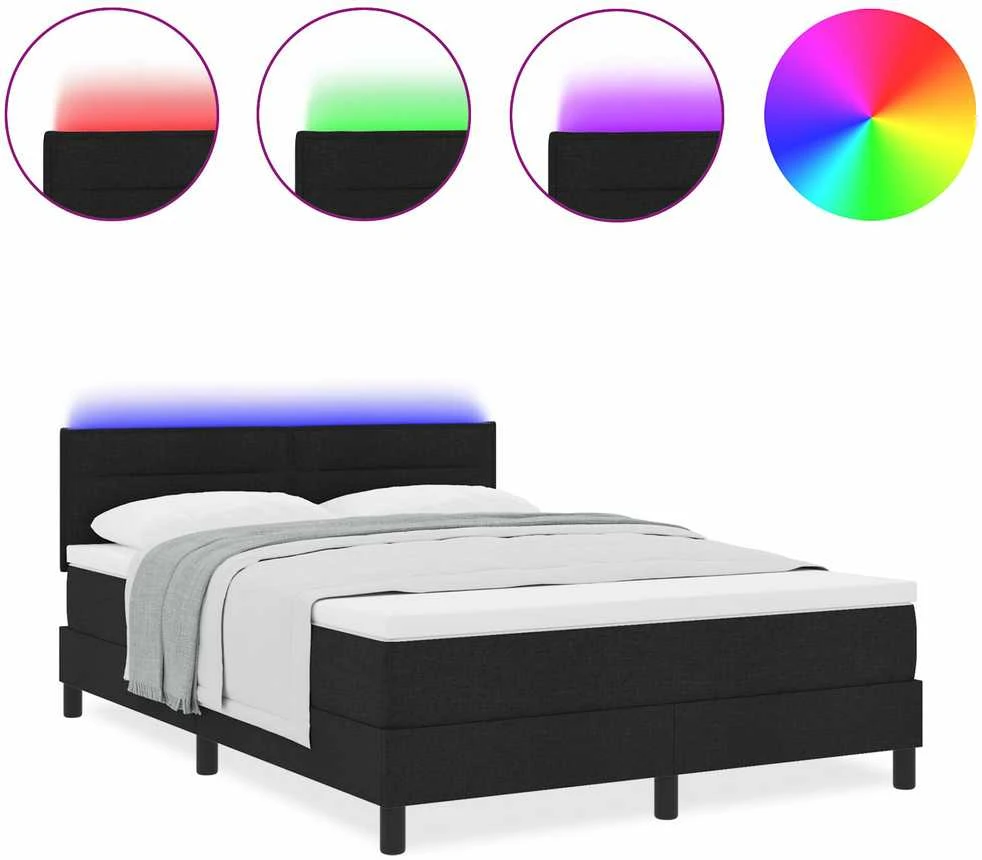 Kiemas lova su LED juostelėmis Juoda 140 x 190 cm audinys