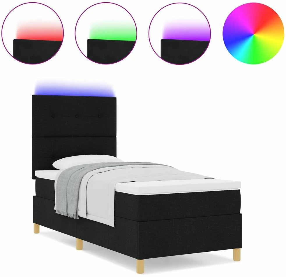 LED Čiužinio Lova su galvūgalio Juoda 90 x 200 cm audinys