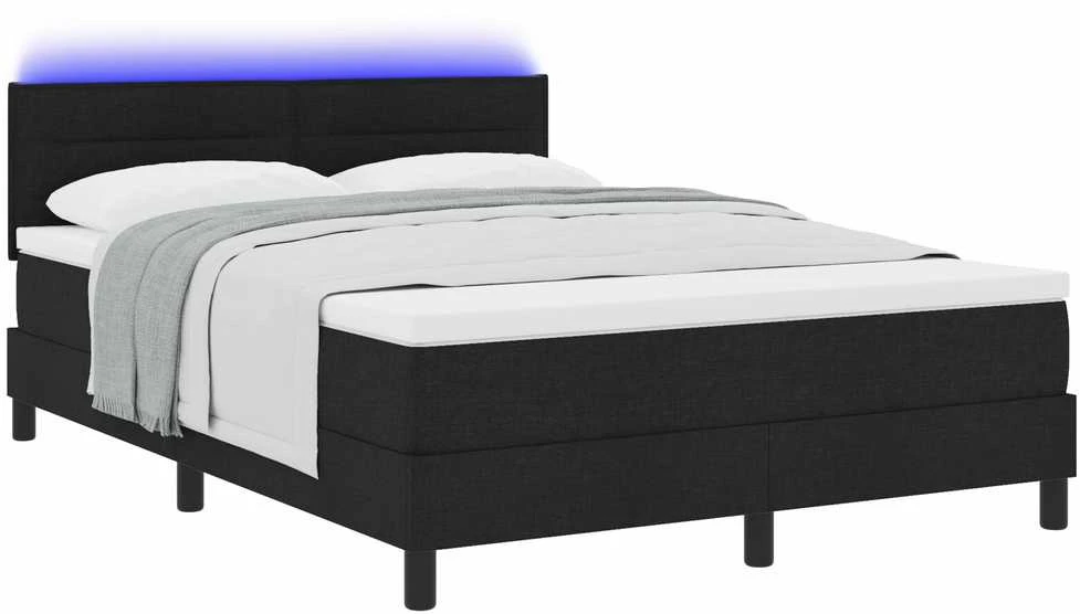 Kiemas lova su LED juostelėmis Juoda 160 x 200 cm audinys