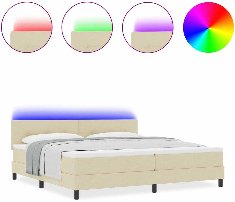 Kiemas lova su LED juostelėmis Kreminė 200 x 200 cm audinys