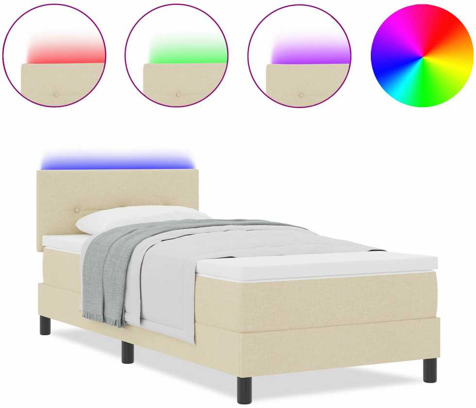 Kiemas lova su LED juostelėmis Kreminė 90 x 190 cm audinys