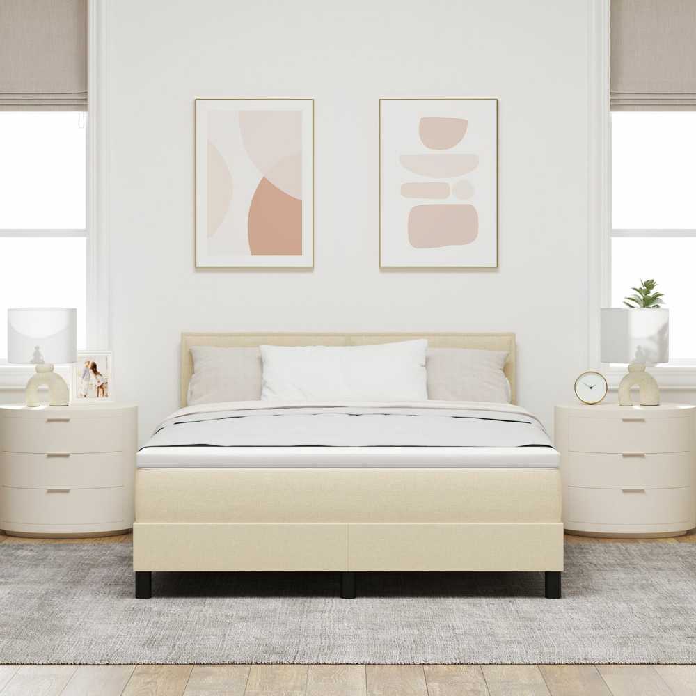 Kiemas lova su LED juostelėmis Kreminė 160 x 200 cm audinys