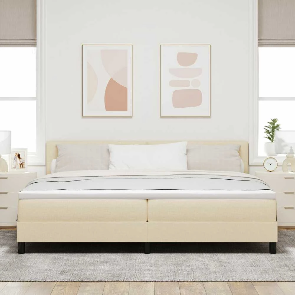 Kiemas lova su LED juostelėmis Kreminė 200 x 200 cm audinys