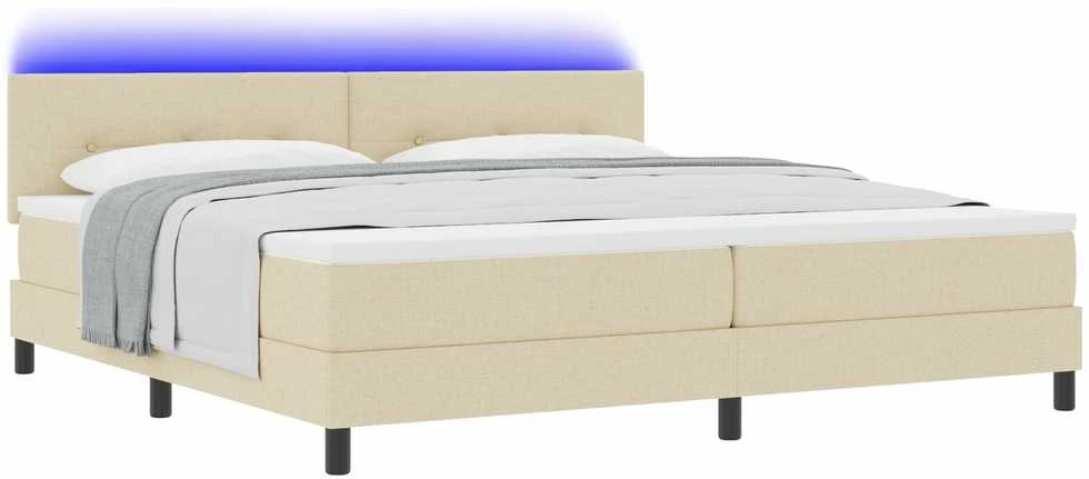 Kiemas lova su LED juostelėmis Kreminė 200 x 200 cm audinys