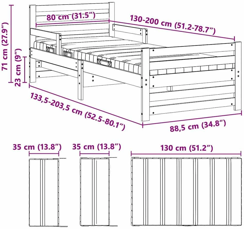 Lova Lovos rėmas su prailginamu čiužiniu Ruda 80 x 200 cm