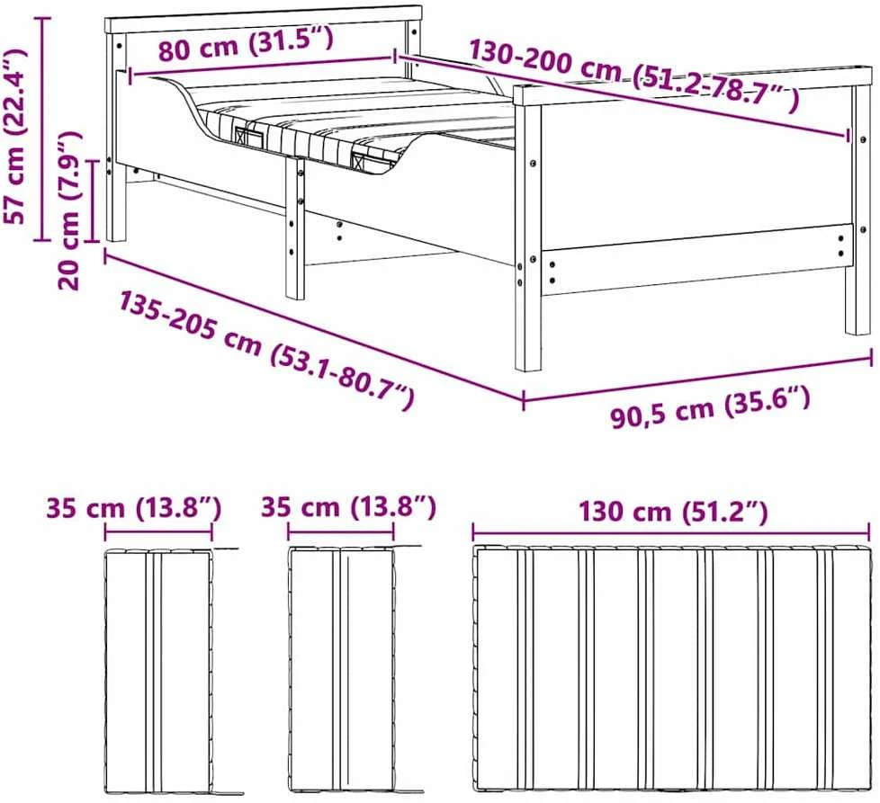 Lova Lovos rėmas su išplečiamu čiužiniu Balta 80 x 200 cm