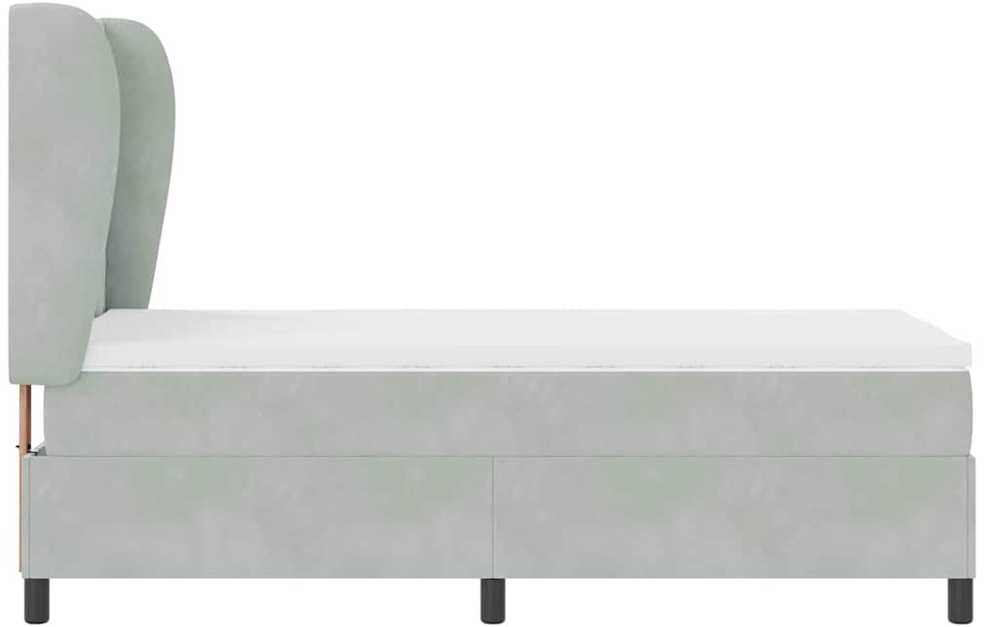 Kiemas lova su čiužiniu Šviesiai pilka 190 x 90 cm Aksomas