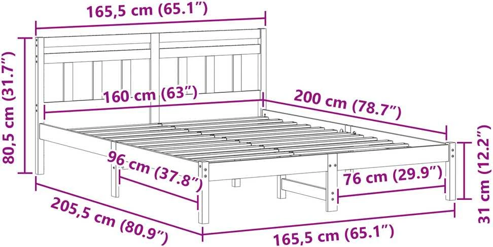 Lovos rėmas Balta 160 x 200 cm Kietos pušies mediena