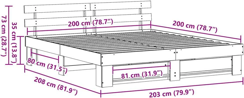 Lovos rėmas Balta 200 x 200 cm Kietos pušies mediena