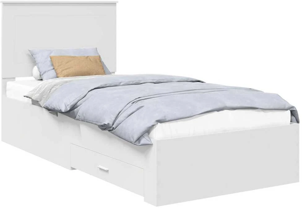 Lova Lovos rėmas su stalčių Balta 90 x 190 cm Apdirbta mediena