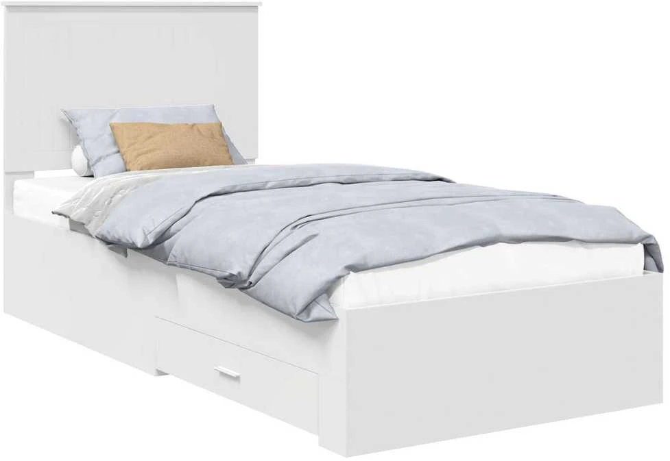 Lova Lovos rėmas su stalčių Balta 90 x 190 cm Apdirbta mediena