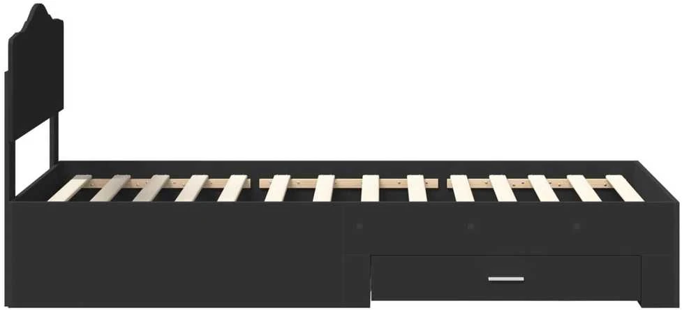 Lova Lovos rėmas su stalčių Juoda 100 x 200 cm Apdirbta mediena