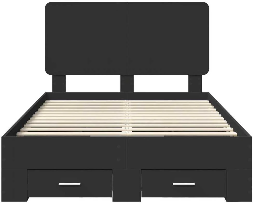 Lova Lovos rėmas su stalčių Juoda 135 x 190 cm Apdirbta mediena