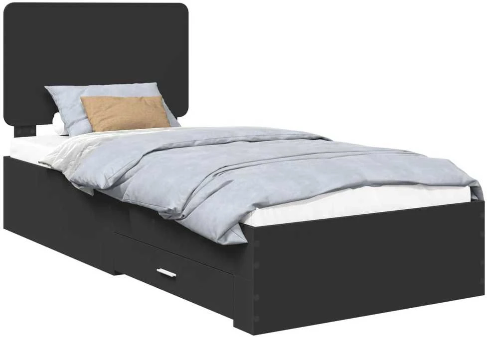 Lova Lovos rėmas su stalčių Juoda 75 x 190 cm Apdirbta mediena