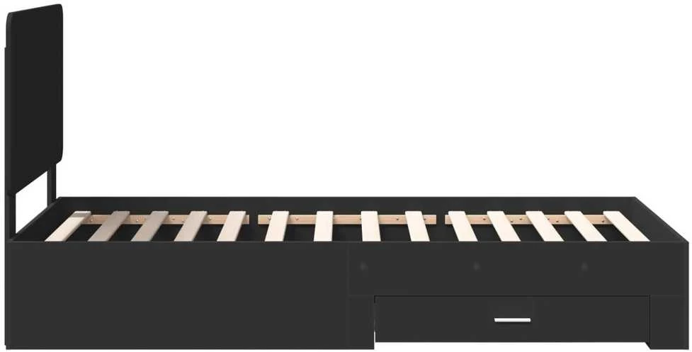 Lova Lovos rėmas su stalčių Juoda 75 x 190 cm Apdirbta mediena