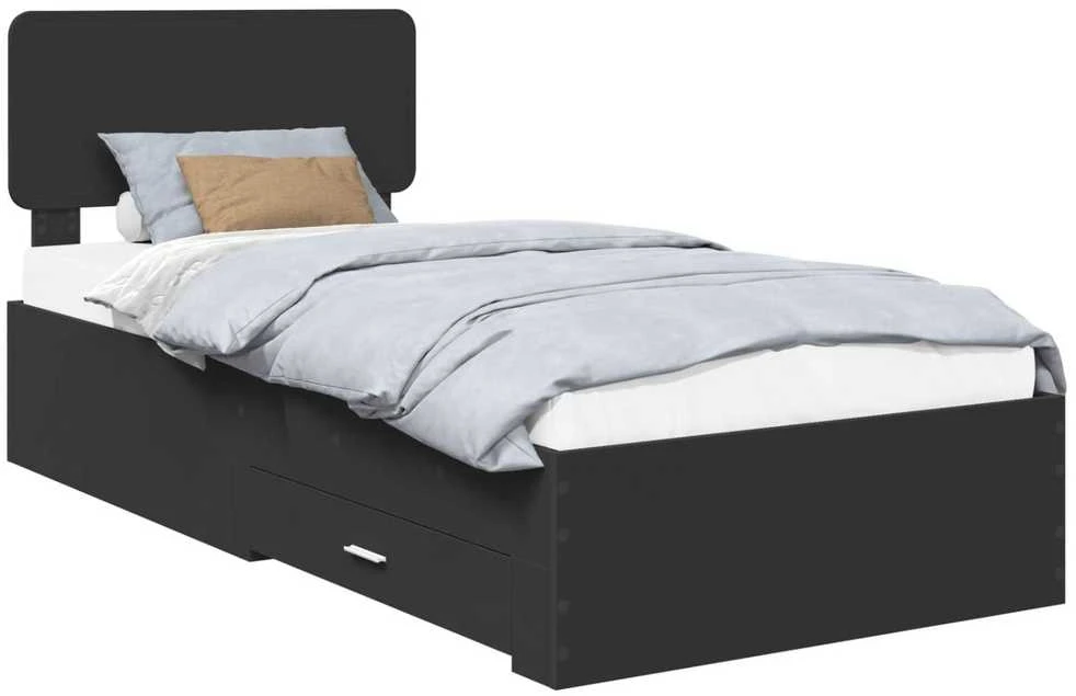Lova Lovos rėmas su stalčių Juoda 75 x 190 cm Apdirbta mediena