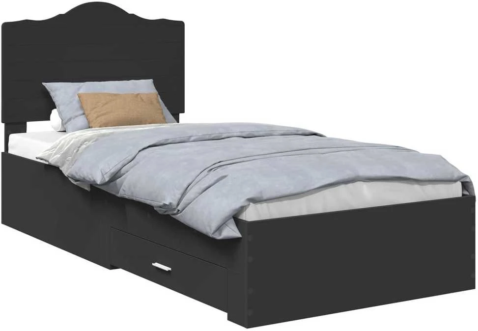 Lova Lovos rėmas su stalčių Juoda 70 x 190 cm Apdirbta mediena