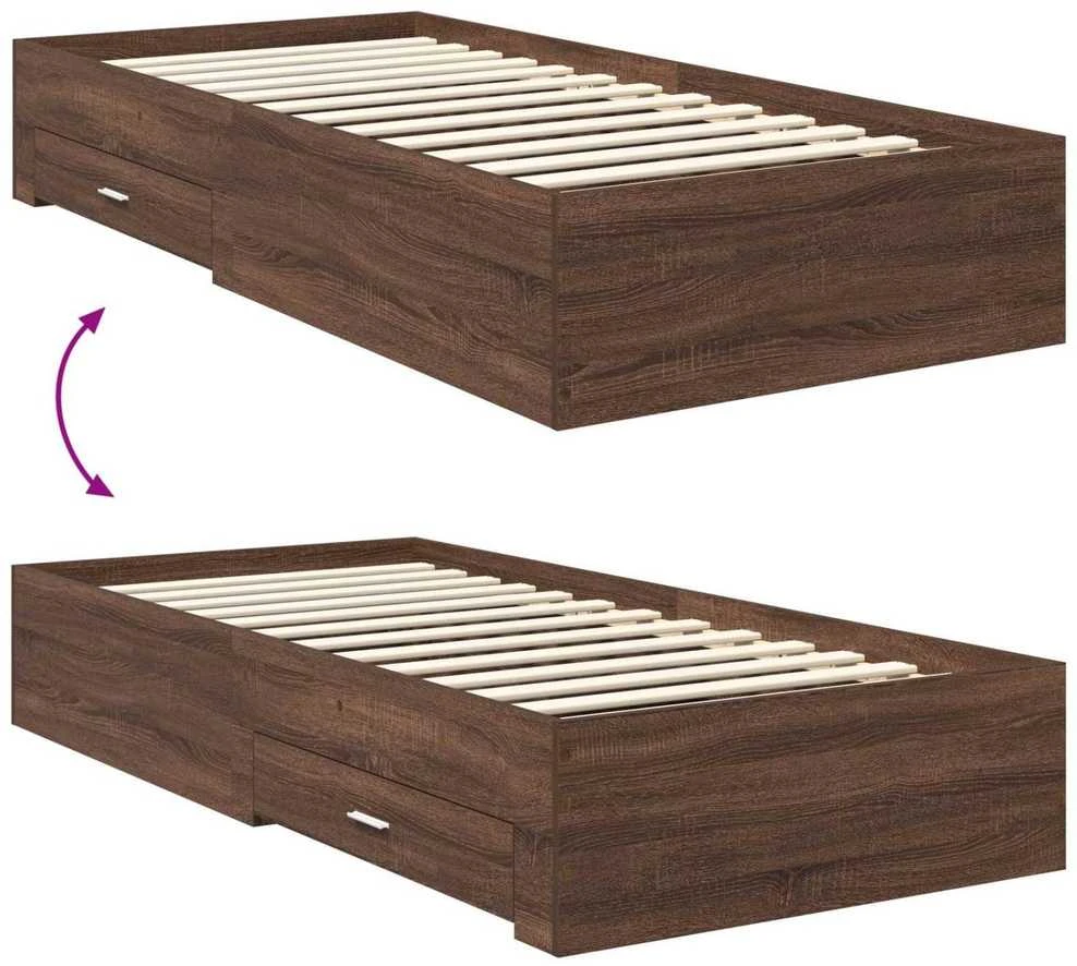 Lova Lovos rėmas su stalčių Rudos ąžuolo ir sidabro 75 x 190 cm