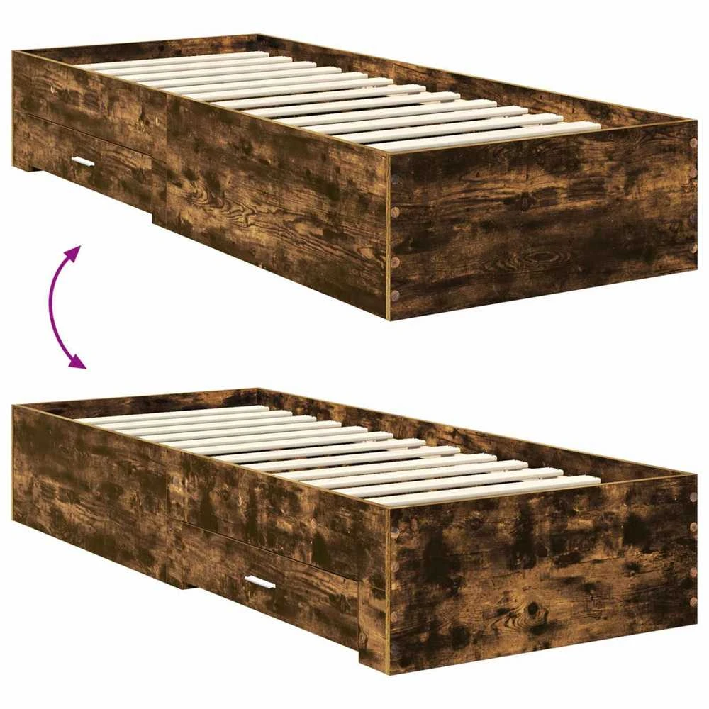 Lova Lovos rėmas su stalčių Rūkyto ąžuolo ir sidabro 75 x 190 cm