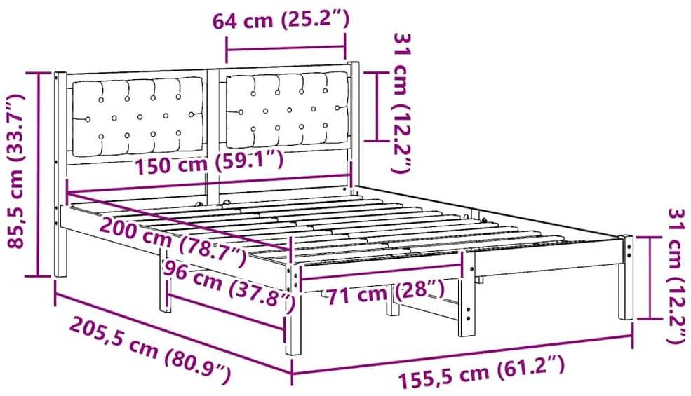 Lovos rėmas Šviesiai pilka 150 x 200 cm Kietos pušies mediena
