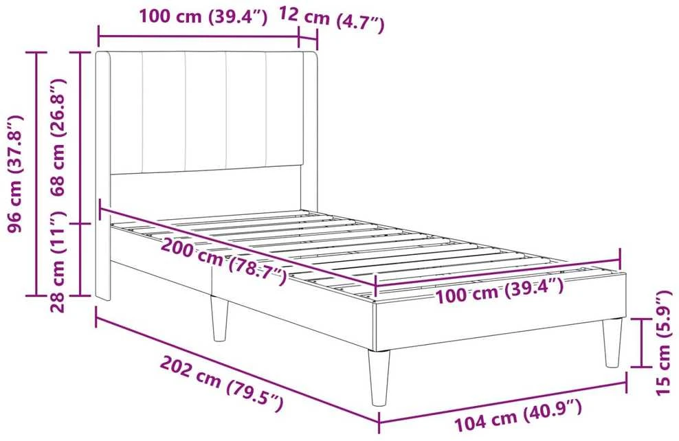 Lova Lovos rėmas su galvūgalio Tamsiai pilka 100 x 200 cm Aksomas
