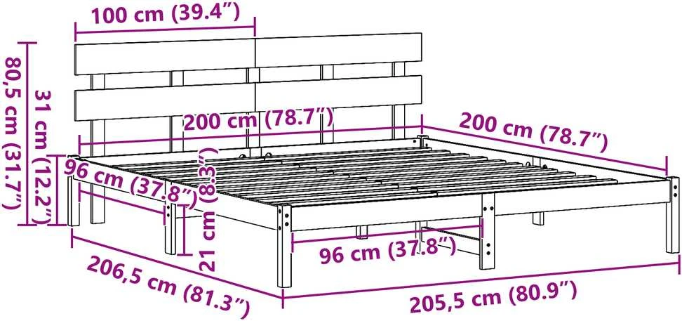 Lovos rėmas Ruda 200 x 200 cm Pušies medienos masyvas