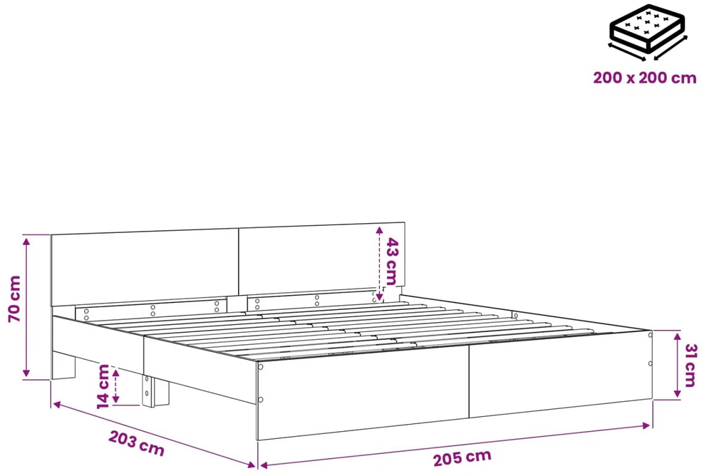 Lova Lovos Rėmas su Galvūgaliu Artisano ąžuolo 200 x 200 cm