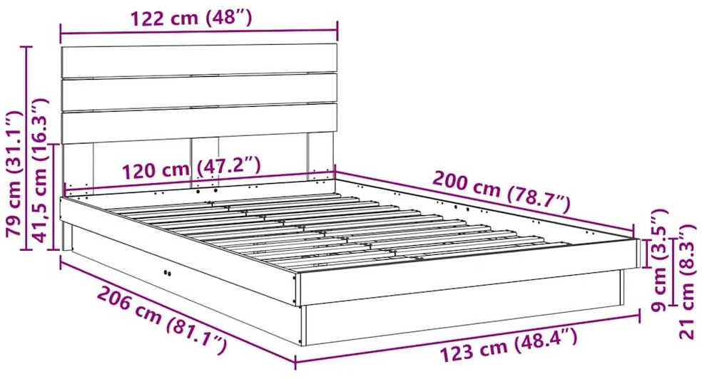 lovos rėmas su galvūgaliu be čiužinio 120x200 cm ąžuolo masyvo
