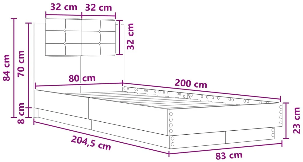 Lova Lovos Rėmas su Galvūgaliu Dūminio ąžuolo 80 x 200 cm