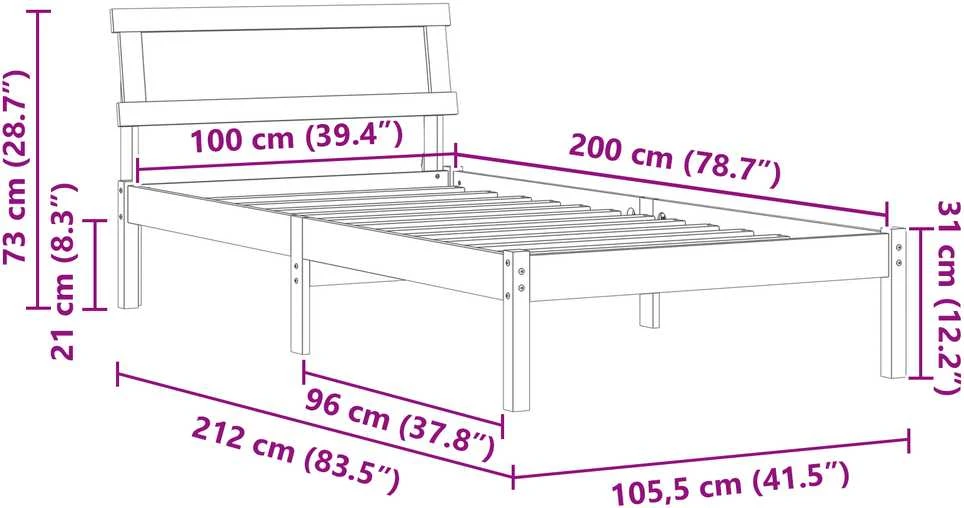 Lova Lovos rėmas Vaško ruda 100 x 200 cm Kietos pušies mediena