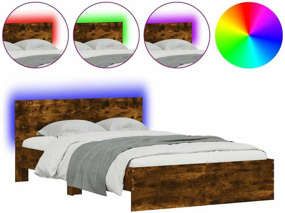 Lovos rėmas su galvūgaliu ir LED, dūminio ąžuolo, 140x190cm