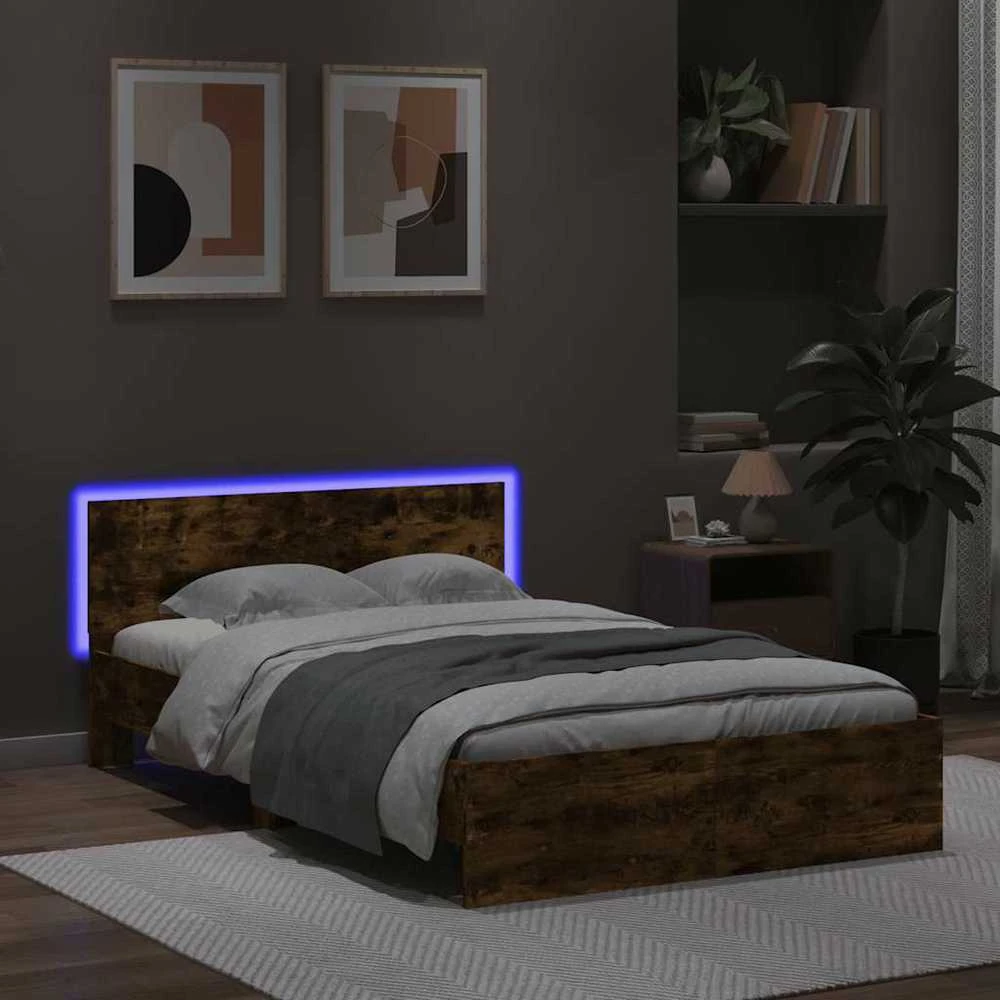 Lova Lovos rėmas su galvūgaliu ir LED, dūminio ąžuolo, 135x190cm