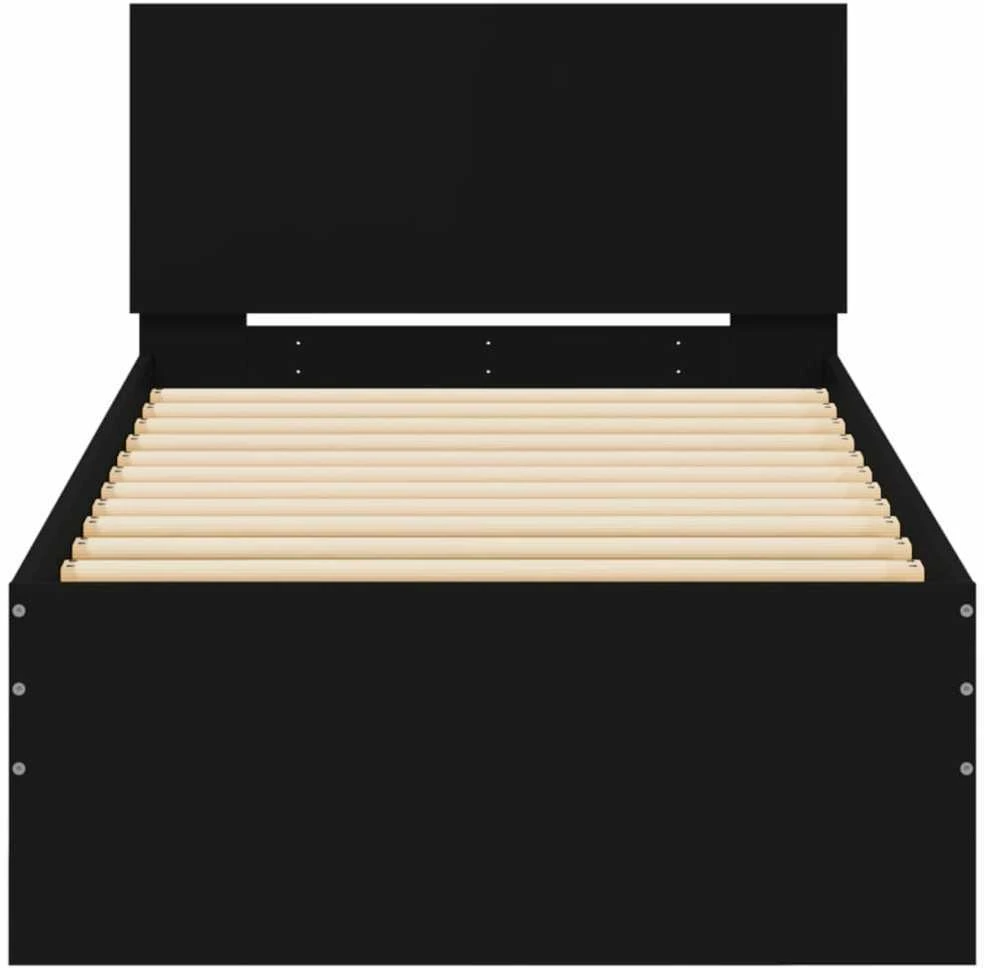 Lovos rėmas su galvūgaliu ir LED lemputėmis, juodas, 75x190cm