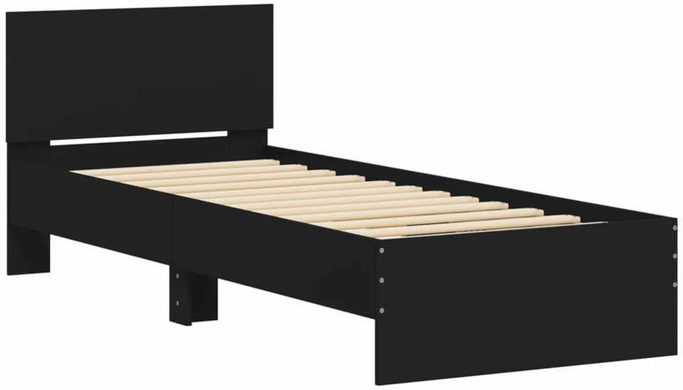 Lovos rėmas su galvūgaliu ir LED lemputėmis, juodas, 75x190cm
