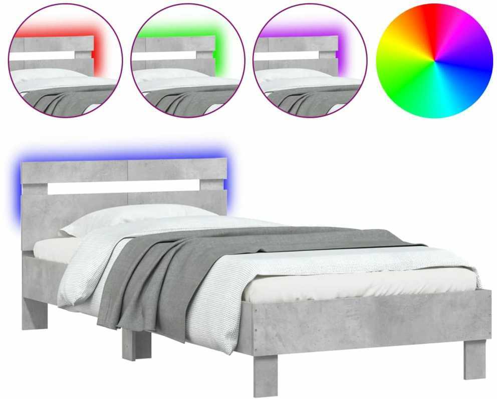 Lovos rėmas su galvūgaliu ir LED lemputėmis, betono, 100x200cm