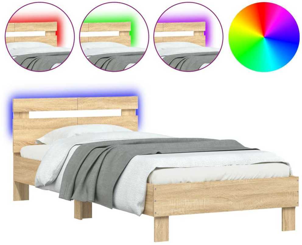 Lovos rėmas su galvūgaliu ir LED lemputėmis, ąžuolo, 100x200cm