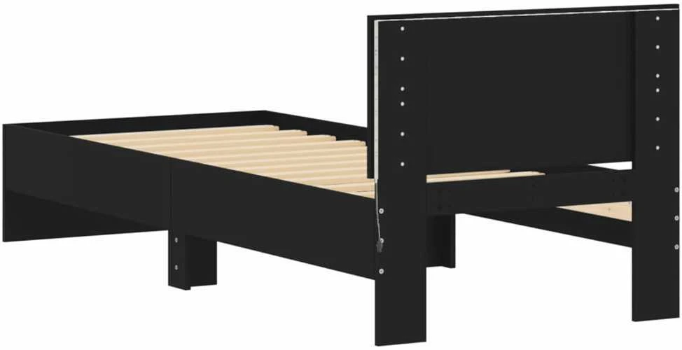 Lovos rėmas su galvūgaliu ir LED lemputėmis, juodas, 75x190cm