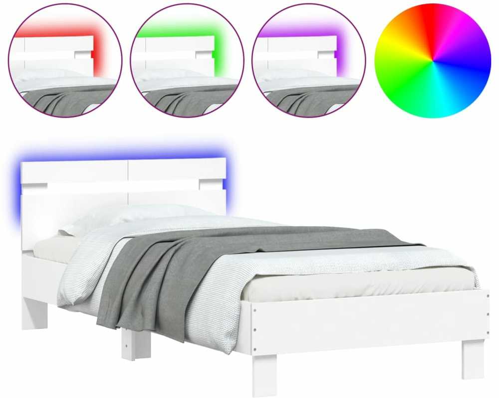 Lovos rėmas su galvūgaliu ir LED lemputėmis, baltas, 100x200cm