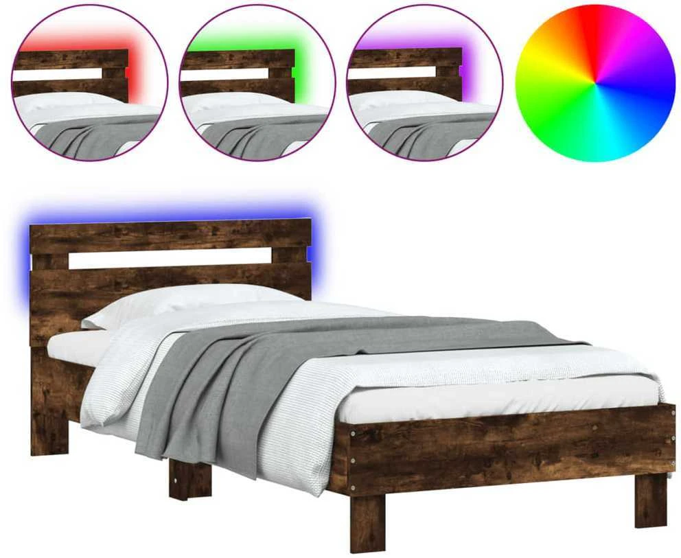 Lovos rėmas su galvūgaliu ir LED lemputėmis, dūminis, 90x190cm