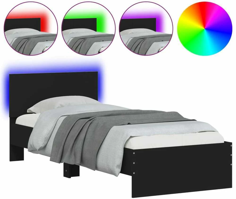 Lovos rėmas su galvūgaliu ir LED lemputėmis, juodas, 75x190cm