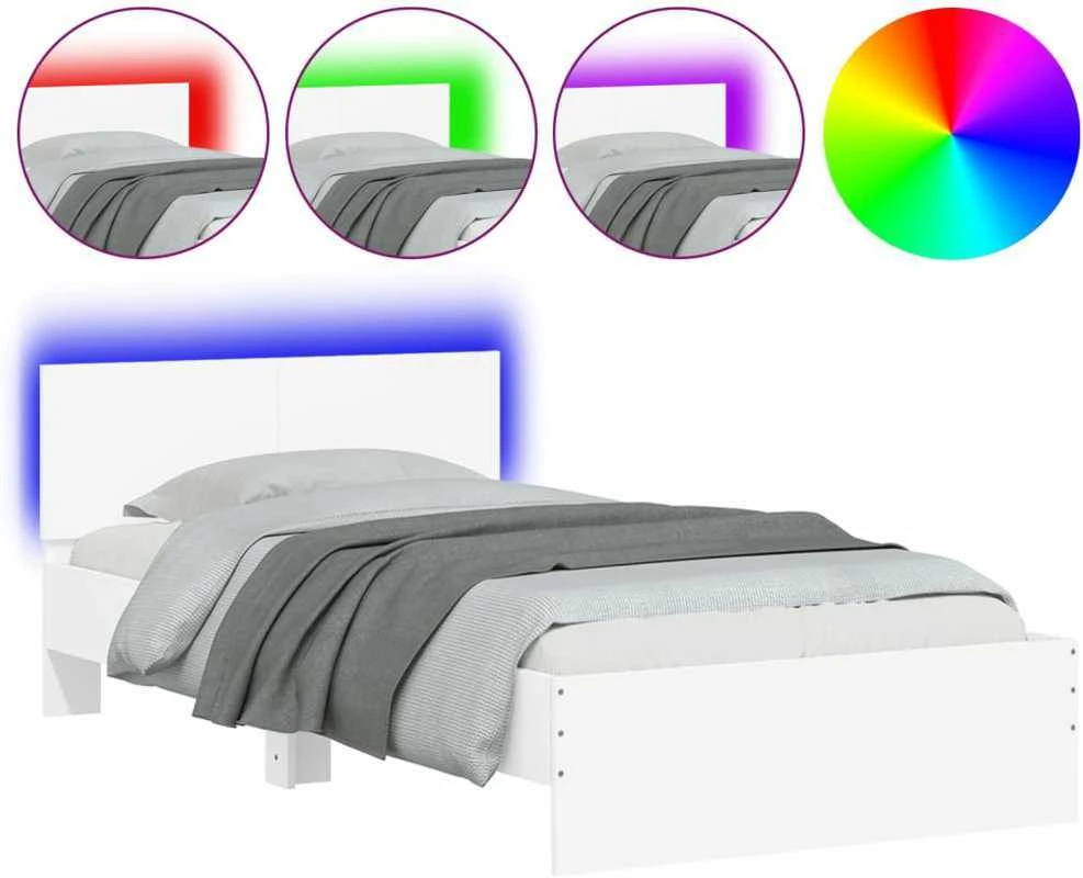 Lovos rėmas su galvūgaliu ir LED lemputėmis, baltas, 100x200cm