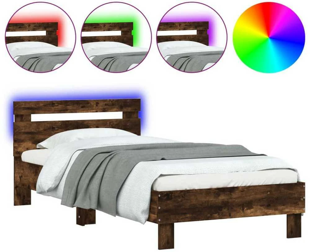 Lovos rėmas su galvūgaliu ir LED lemputėmis, dūminis, 90x200cm